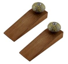 2 Pieces Mixed Circular Crackle Ceramic Wooden Door Stopper